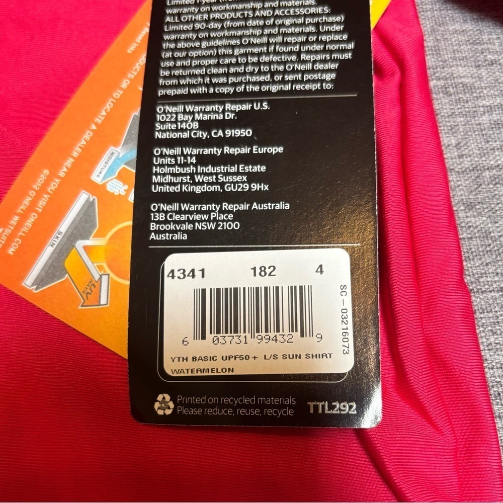 O' NEILL Kids' O'neill Youth Basic Skins UPF 50+ Long Sleeve Sun Shirt - Picture 10 of 10